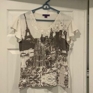 Graphic Tee of Paris with Lace - Medium